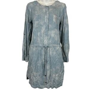 Lou & Grey Womens Blue Button Down Drawstring Waist Roll Tab Sleeve Dress Small